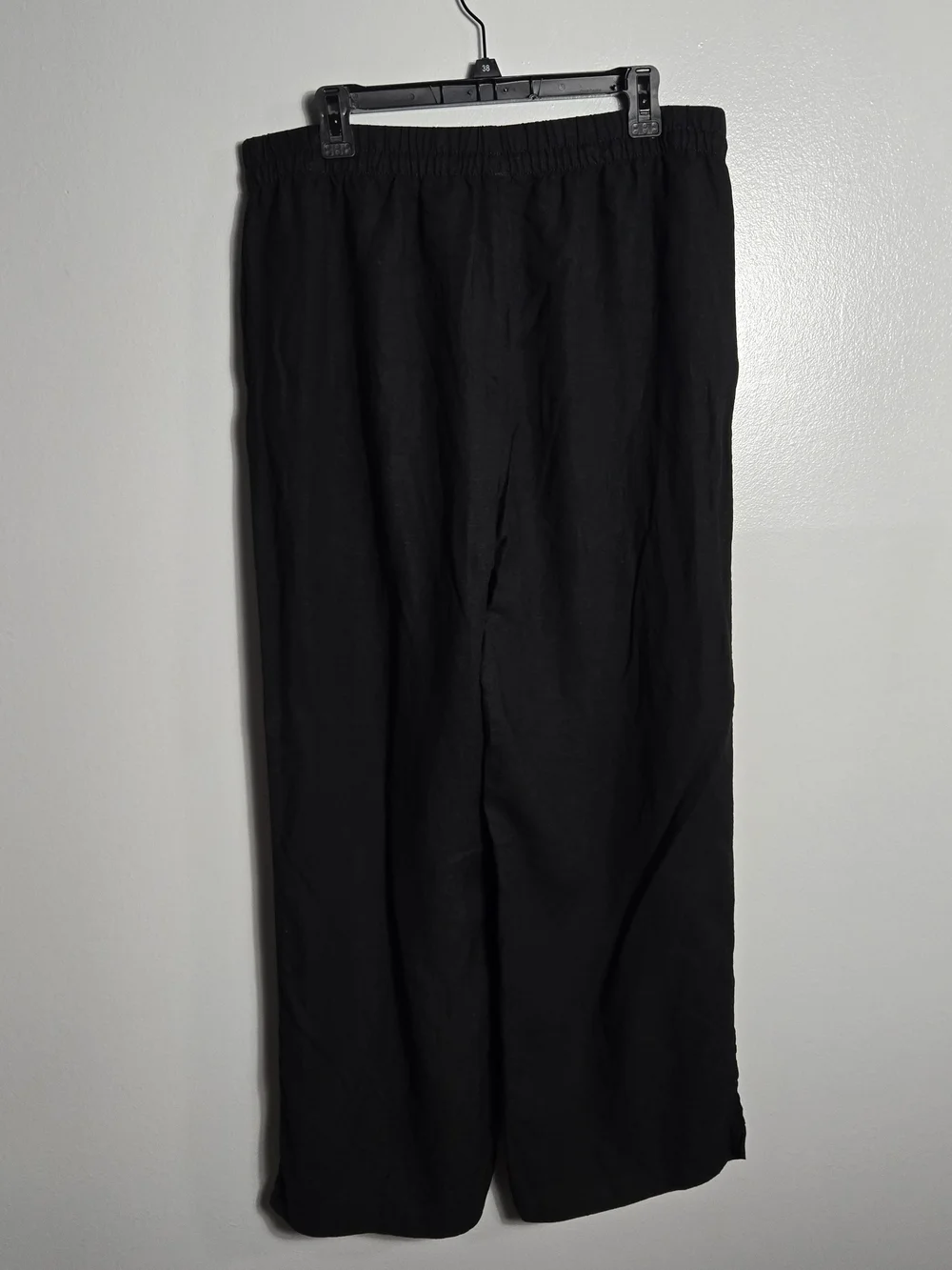 H&M Black Linen Blend Drawstring Elastic Waist Wide Leg Pants Trousers Large